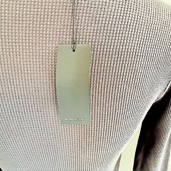 Monrow Thermal Gray Long Sleeve Minimalist Crewneck Boho Casual Top Sz Large - Picture 10 of 11